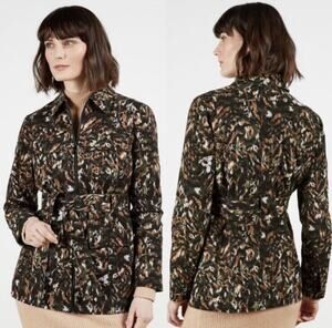 Ted Baker Cargo Denim Jacket Khaki Belted Collared Safari Utility US 4 NWT